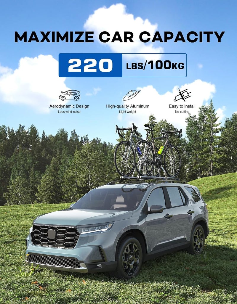 wonderdriver Roof Rack Cross Bars Compatible with Honda Pilot 2023 2024 2025 2026 Elite Sport Touring Trailsport (Except LX and EX-L) with Raised Side Rails, Heavy Duty All-Metal Aluminum Crossbar Luggage Racks - Image 3